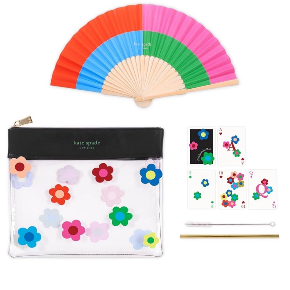Kate Spade Clear Pouch, Waterproof Playing Cards, Paper Fan Straw & Cleaner